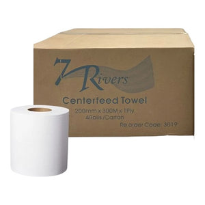 7 Rivers 1 Ply Centrefeed Towel 20cmx300m 4 Rolls/Ctn