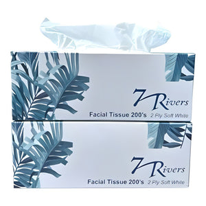 Stacked 7 Rivers Facial Tissue 200's boxes with a fern leaf print
