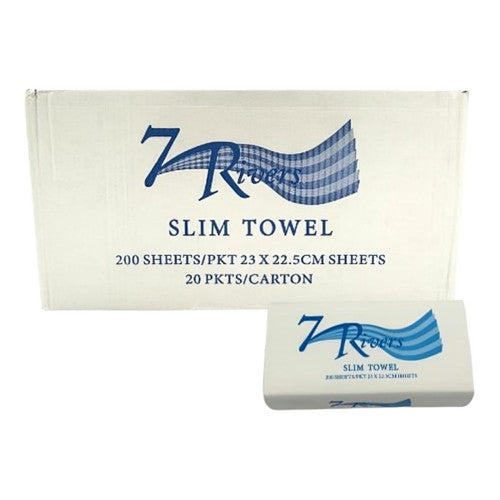 7 Rivers Slimline Interleaved Hand Towel 23x23cm 80mm Face 200/Pkt 20 Pkt/Ctn