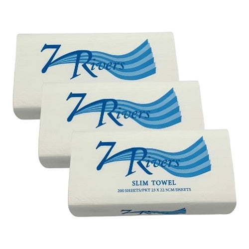 7 Rivers Slimline Interleaved Hand Towel 23x23cm 80mm Face 200/Pkt 20 Pkt/Ctn