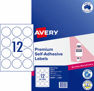 Avery Durable Round Labels L7589 10 Pack 60mm Diameter 12UP