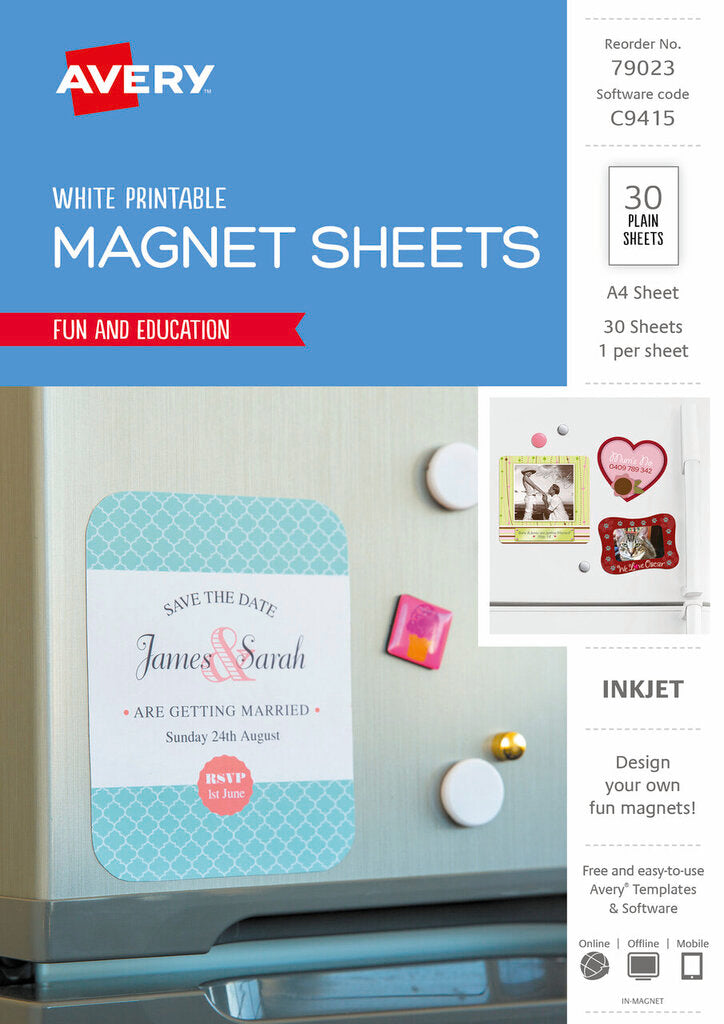 Avery Inspired Fridge Magnet A4 Pack 30 1UP
