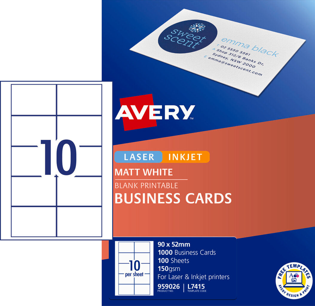 Avery White Micro-Perforated Laser and Inkjet Business Cards Matt 150gsm 10UP Large Pack
