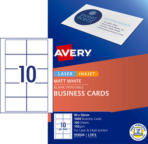 Avery White Micro-Perforated Laser and Inkjet Business Cards Matt 150gsm 10UP Large Pack