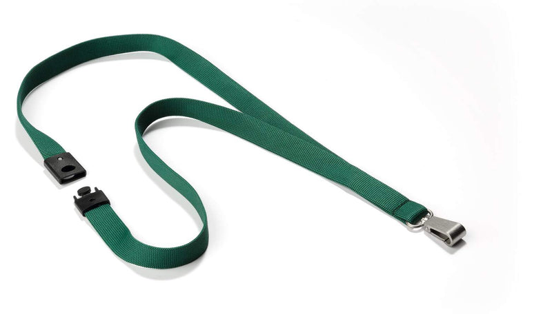 Dark green Durable textile lanyard with black safety clip and metal snap hook