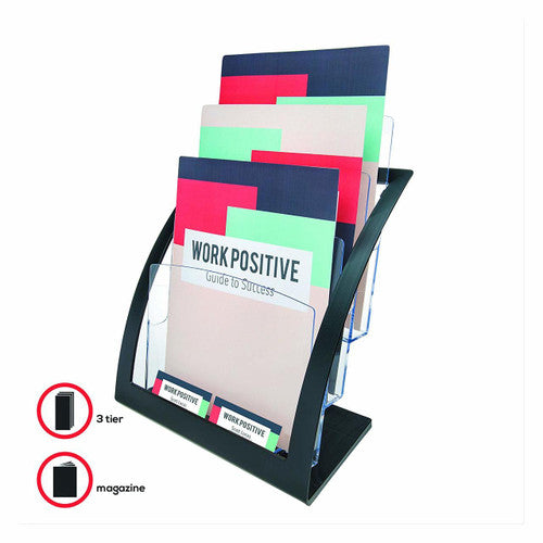 Deflecto 3 Pocket 3 Tier Curved Brochure Holder A4 Black Clear