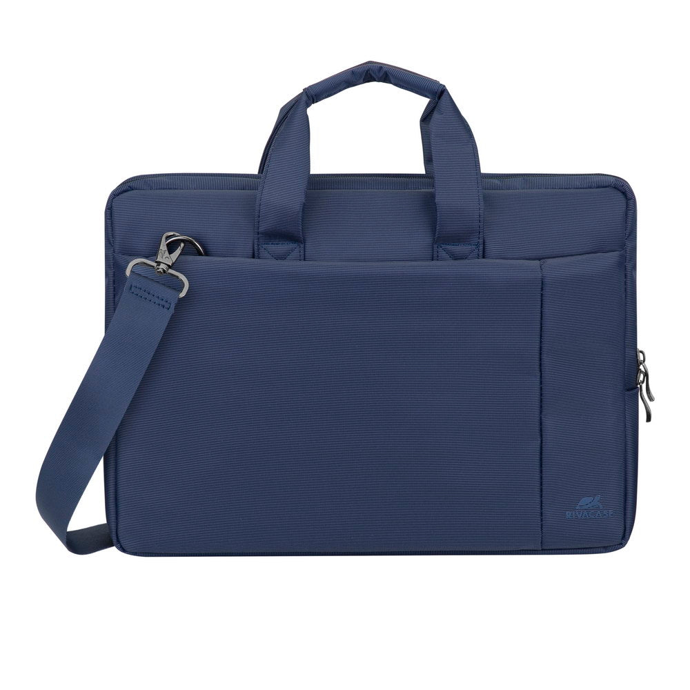 Rivacase 8231 Central Laptop Bag 15.6 Blue - front view showing main compartment, front pocket and padded handles