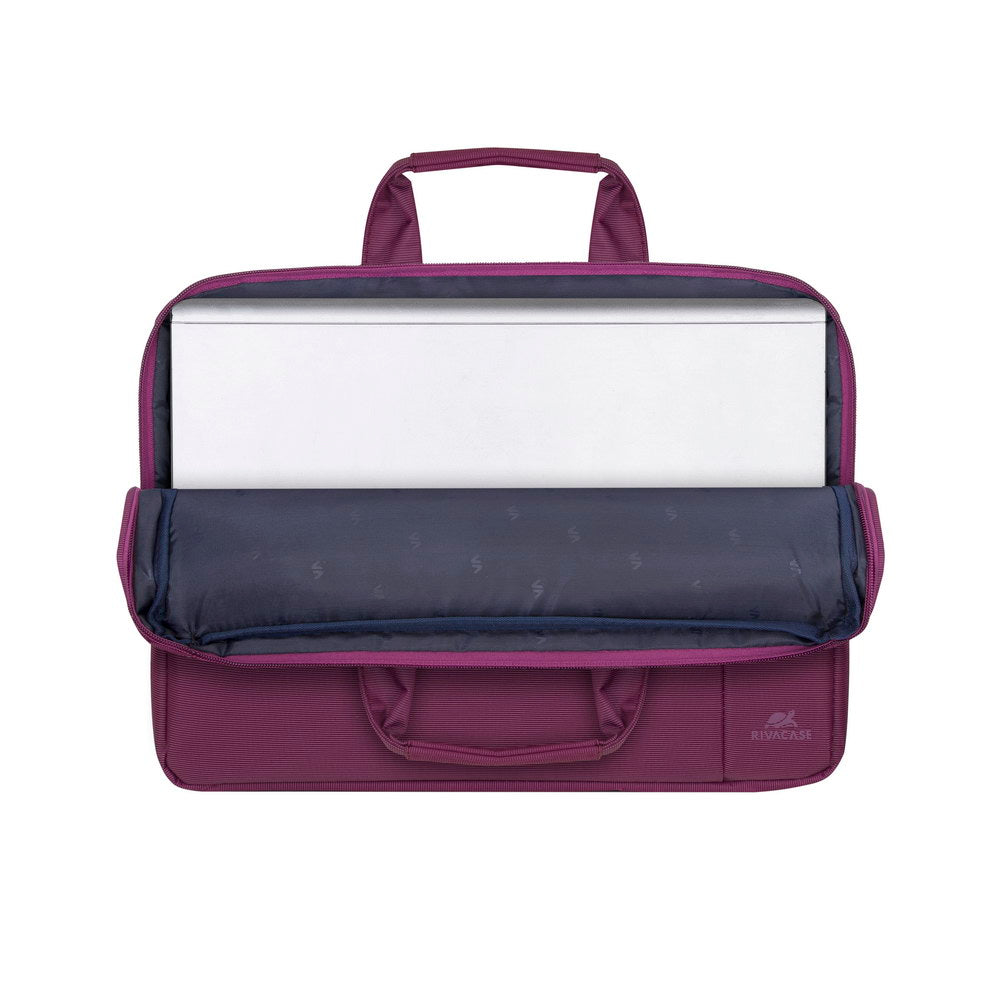 Rivacase 8231 Central Laptop Bag 15.6 Purple - interior showing padded laptop compartment and organiser panel