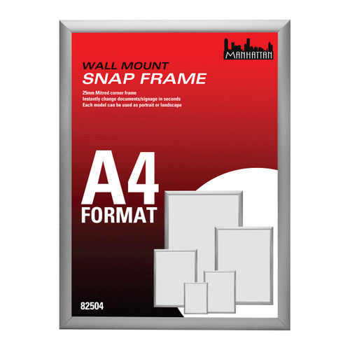 Manhattan Wall Mounted Standard Snap Frame Silver A4