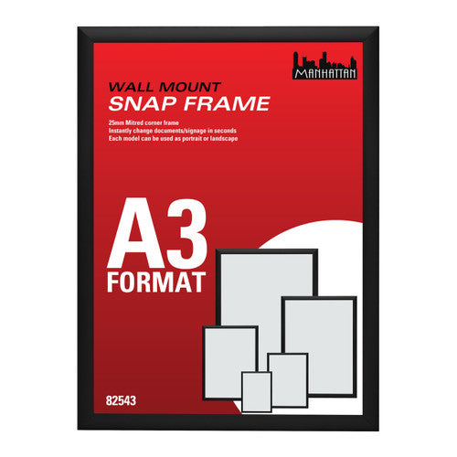 Manhattan Wall Mounted Standard Snap Frame Black A3