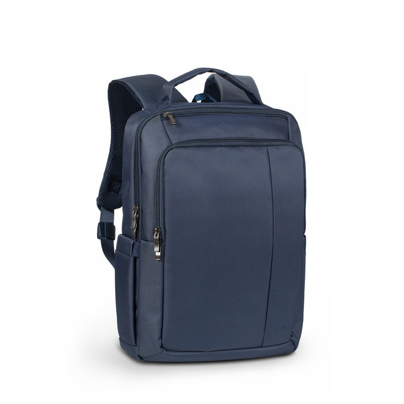 Rivacase 8262 Central Laptop Backpack 15.6 Blue - front view showing main compartment, front pockets and padded shoulder straps