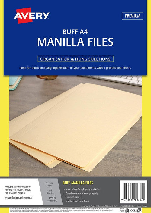 Avery Manilla File A4 Buff Pack 20