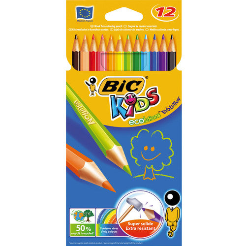 BIC 829029 Kids Evolution Colouring Pencils Assorted Colours Pack of 12 Box of 12