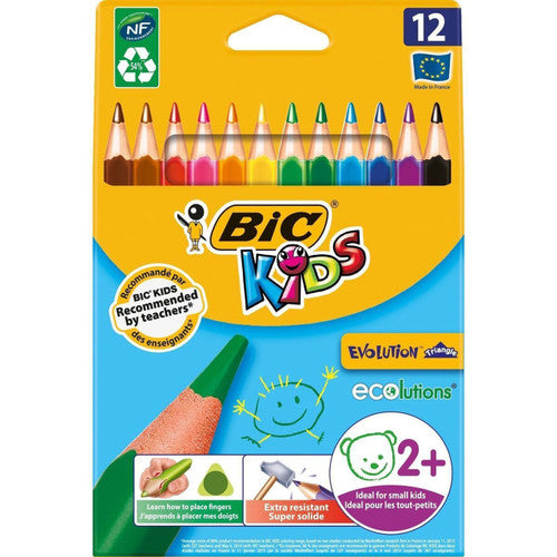 BIC 829735 Kids Evolution Triangular Colouring Pencils Assorted Colours Pack of 12