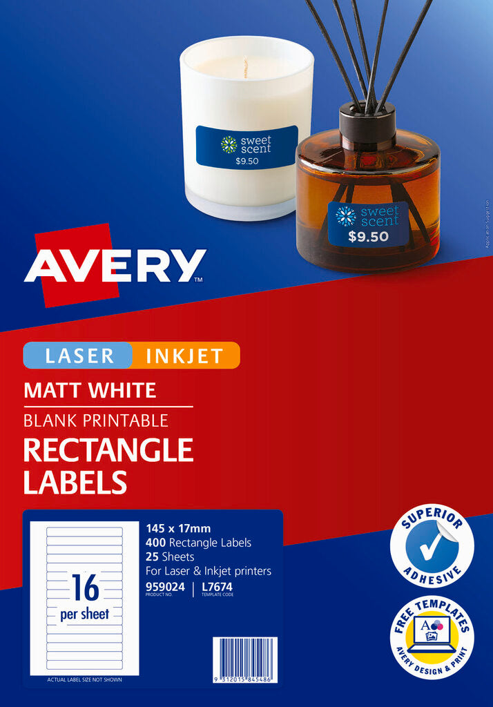 Avery White Video Spine Labels L7674 400 Pack 145 x 17mm 16UP – view 2