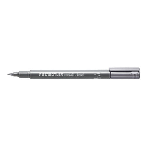 Staedtler 8321-81 Metallic Brush Marker Silver Box of 10