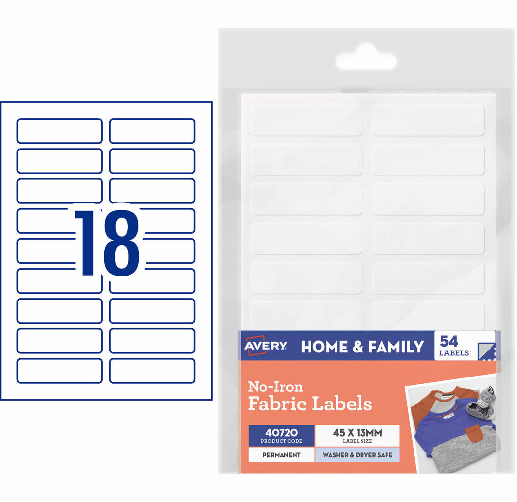 Avery No Iron Fabric Labels Pack of 54 Labels