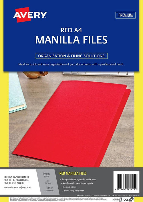 Avery Manilla File A4 Red Pack 10
