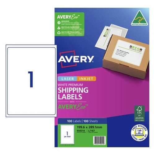 Avery 959014 Premium Shipping Labels With AveryEco L7167 199.6 x 289.1mm Pack Of 100 1 Up