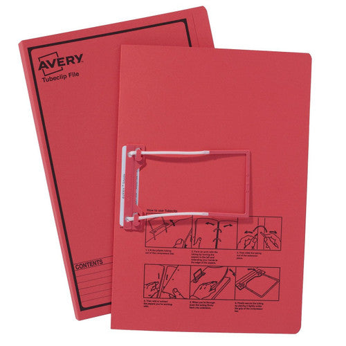 Avery Red Tubeclip File Black Print Foolscap 20 Pack