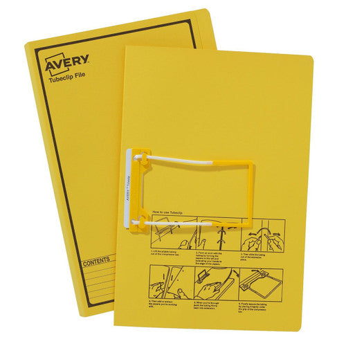 Avery Yellow Tubeclip File Black Print Foolscap 20 Pack