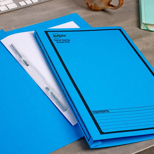 Avery Blue Spiral Spring Action File Black Print Foolscap 25 Pack
