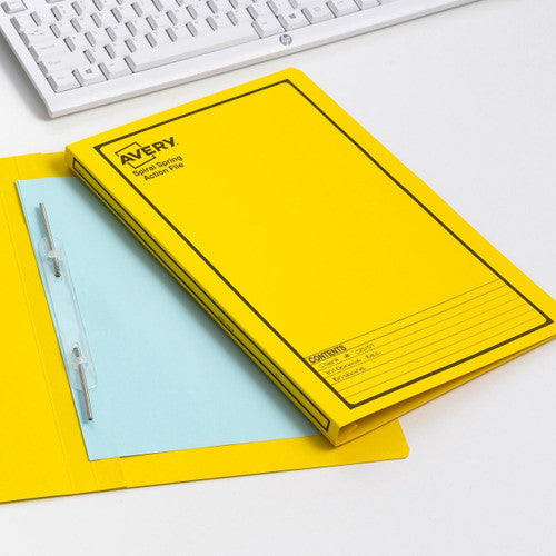 Avery Yellow Spiral Spring Action File Black Print Foolscap 25 Pack