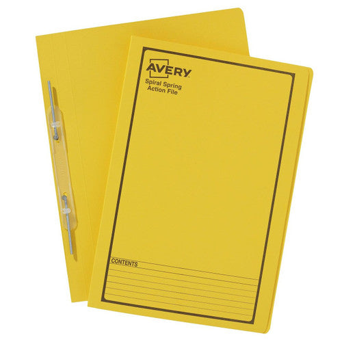 Avery Yellow Spiral Spring Action File Black Print Foolscap 25 Pack