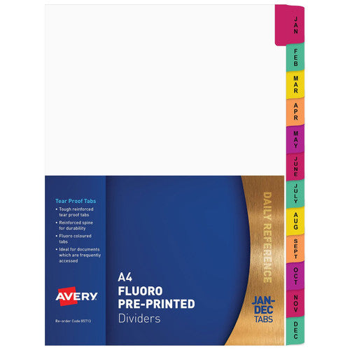 Avery Fluorescent Mylar Tab Dividers Jan-Dec Index