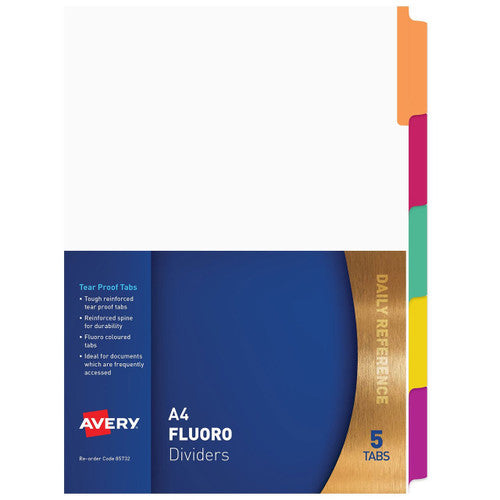 Avery Divider Mylar 5 Tabs A4 Fluorescent Multi Colours