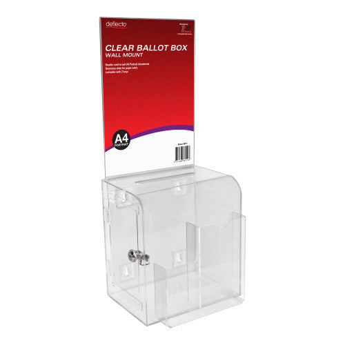 Deflecto Wall Mount Ballot Box A4 Portrait Clear