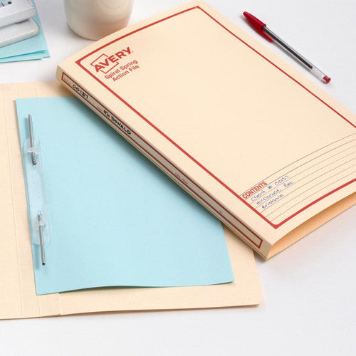 Avery Buff Spiral Spring Action File Red Print Foolscap 25 Pack