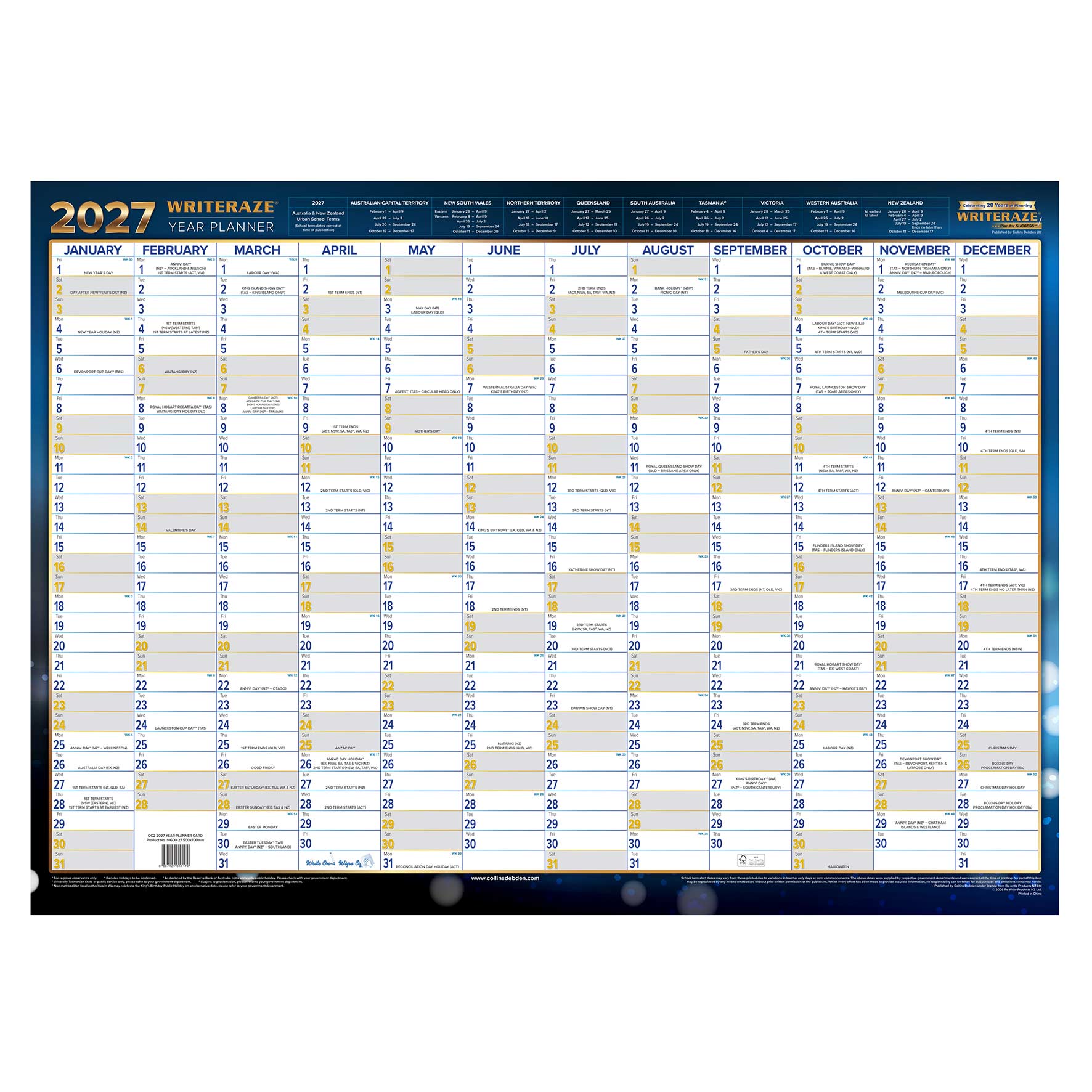Collins Writeraze 500x700mm Laminated Planner 2027