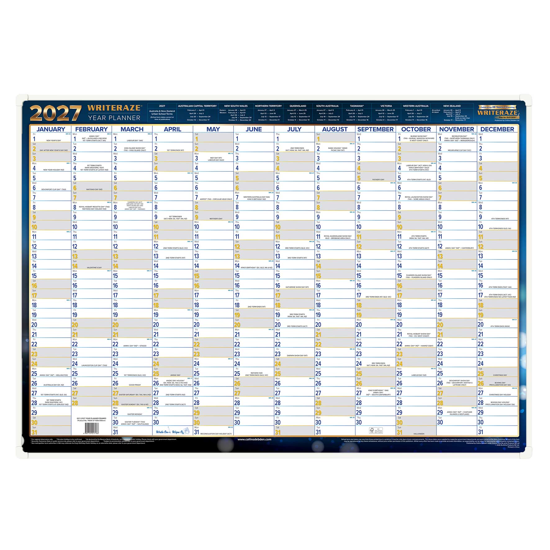 Collins A4 Wiro Calendar 2027 Month To View