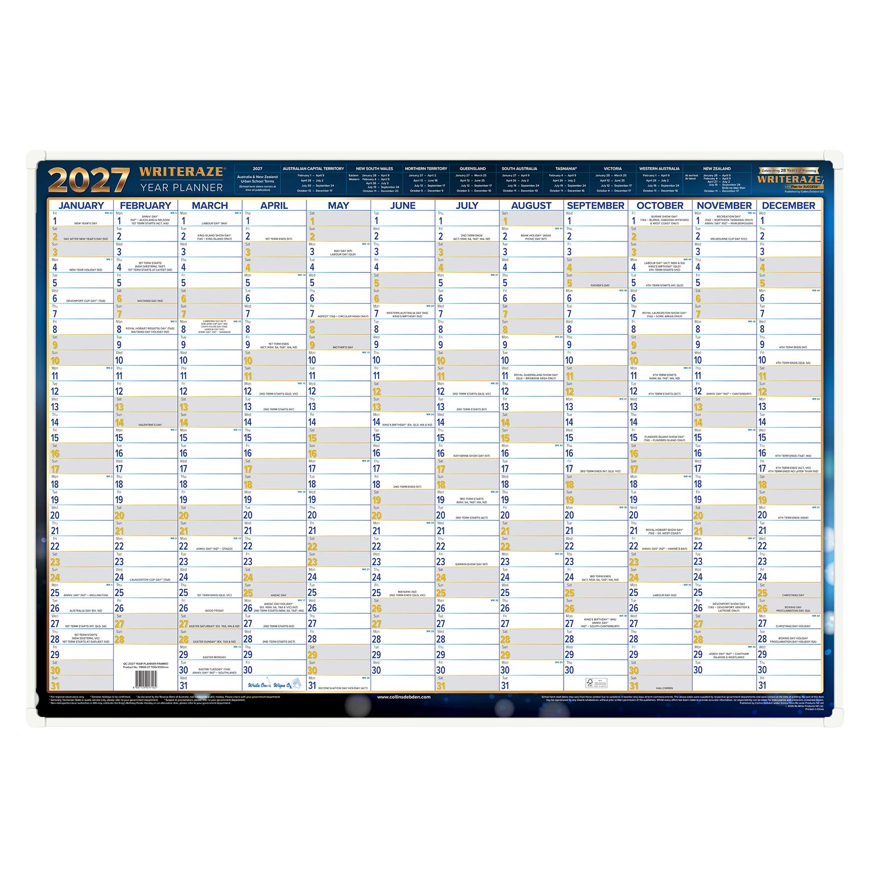 Collins 394x577mm Wiro Calendar 2027 Month To View