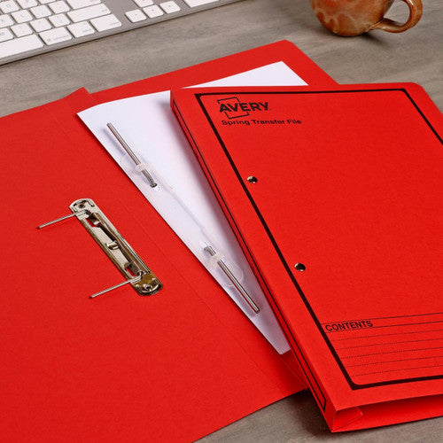 Avery Red Spring Transfer File Black Print Foolscap 25 Pack