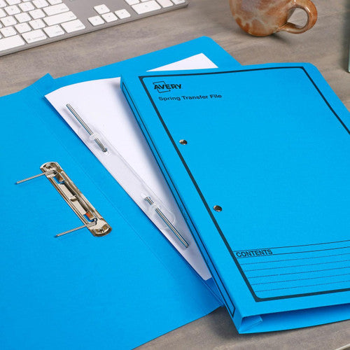 Avery Blue Spring Transfer File Black Print Foolscap 25 Pack