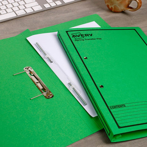 Avery Green Spring Transfer File Black Print Foolscap 25 Pack