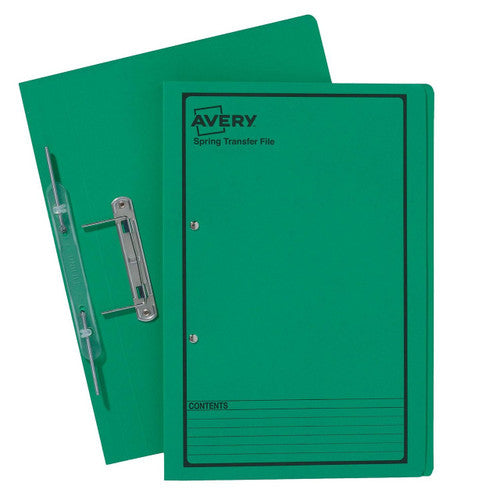 Avery Green Spring Transfer File Black Print Foolscap 25 Pack