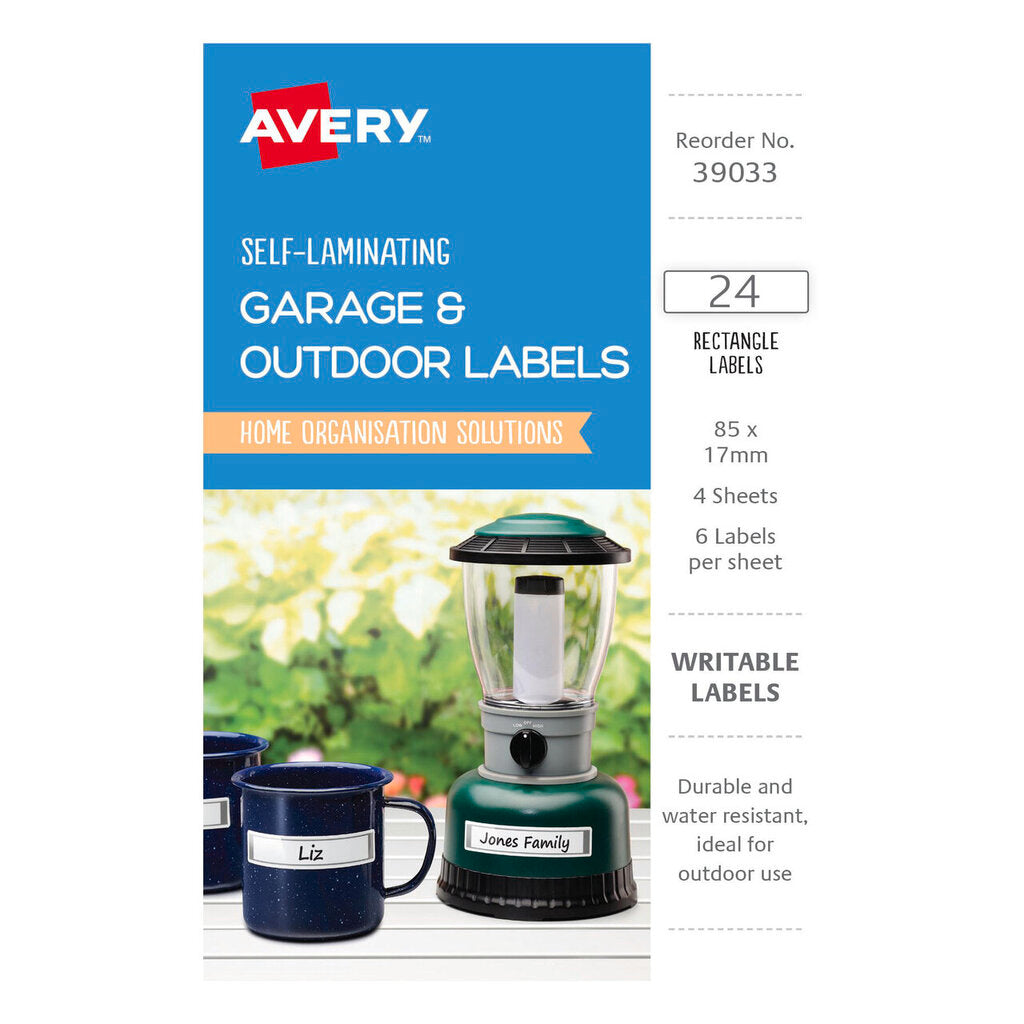 Avery Self Laminating Rectangle Garage and Outdoor Labels 85 x 17mm 24 Pack