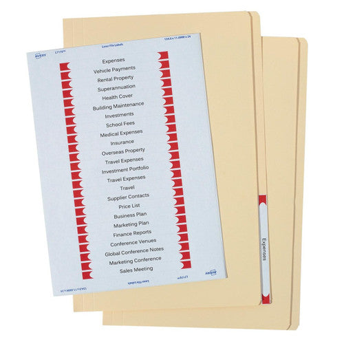 Avery Buff Manilla File with 1 Sheet of 24 Laser File Title Labels Foolscap 20 Pack
