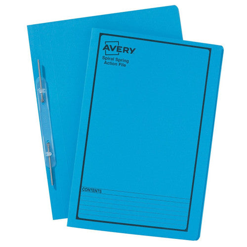 Avery Blue Spiral Spring Action File Black Print Foolscap 5 Pack