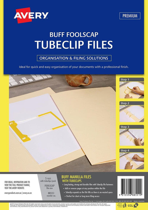 Avery Buff Tubeclip File Plain Foolscap 5 Pack