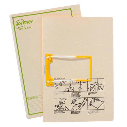 Avery Buff Tubeclip File Green Print Foolscap 5 Pack