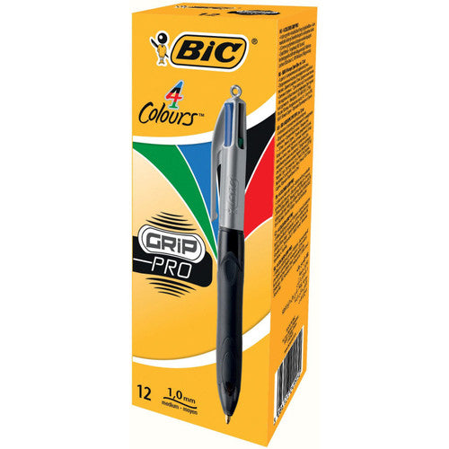 BIC 8922931.1 4 Colour Grip Pro Medium Retractable Ballpoint Pen Box of 12
