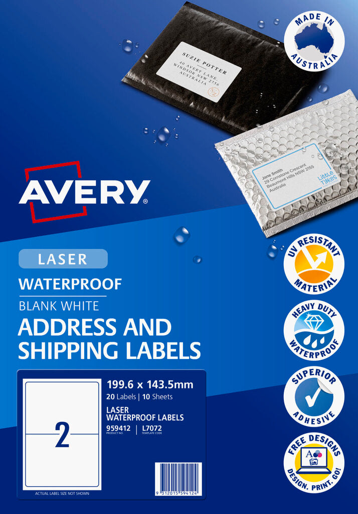 Avery Weatherproof Shipping Labels L7072 10 Pack 199.6 x 143.5mm Laser White – view 2