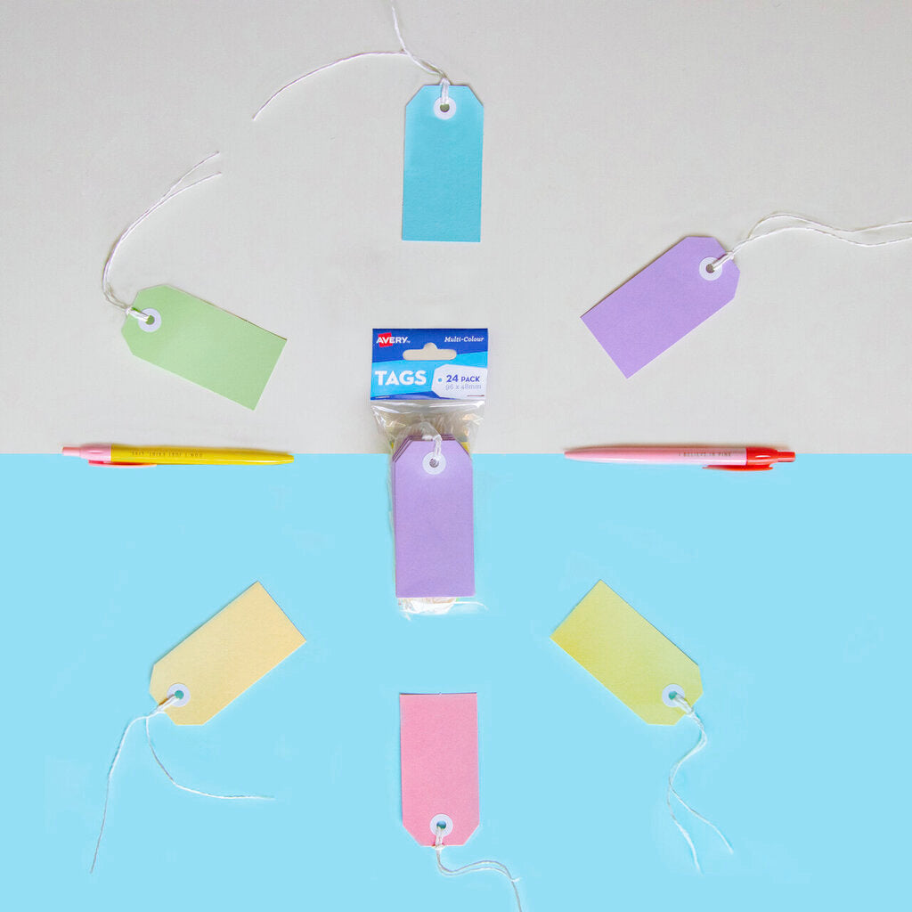 Avery Pastel Multi-Colour Tags with String 96 x 48mm Pack 24 – view 2