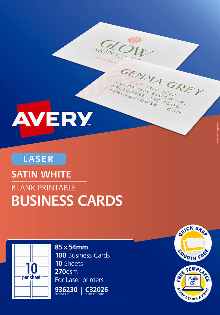 Avery White Quick and Clean Double Sided Colour Laser Business Card Satin 270gsm 10UP – view 2