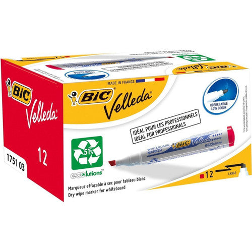 BIC Velleda 1701 Chisel Tip Whiteboard Marker Red Box of 12