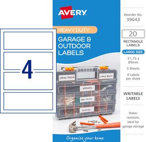 Avery Garage and Outdoor Labels Rectangle 31.8x89mm White 5 Pack 4UP